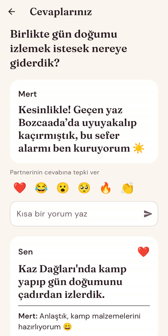 Çifte Soru: cevapların birlikte açıldığı ekran