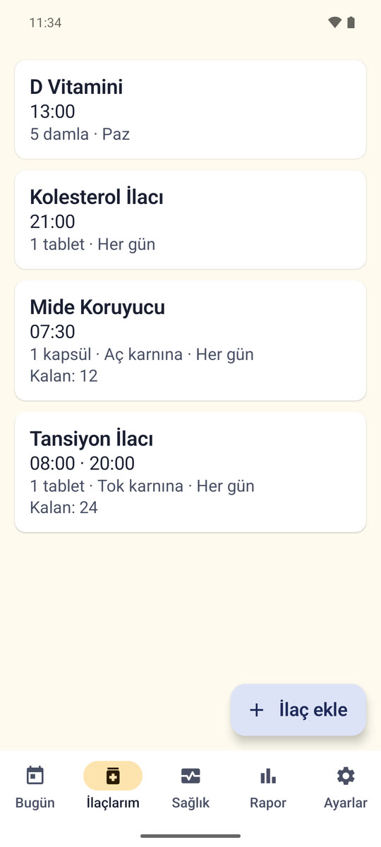 İlaç Dostum: ilaç listesi ekranı